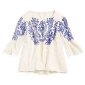 NEW CHICO'S SEA CORAL EMBROIDERED GAUZE TOP BLOUSE LARGE